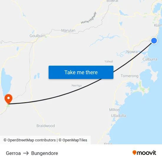 Gerroa to Bungendore map