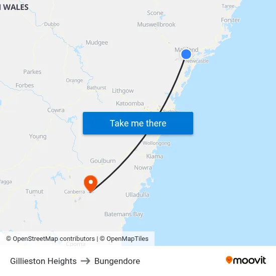Gillieston Heights to Bungendore map