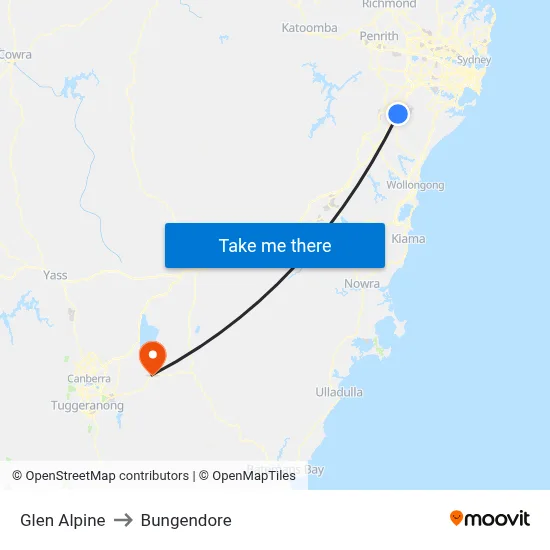 Glen Alpine to Bungendore map