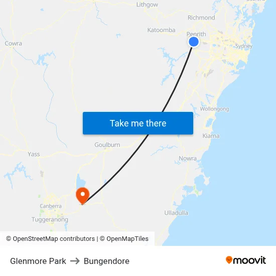 Glenmore Park to Bungendore map