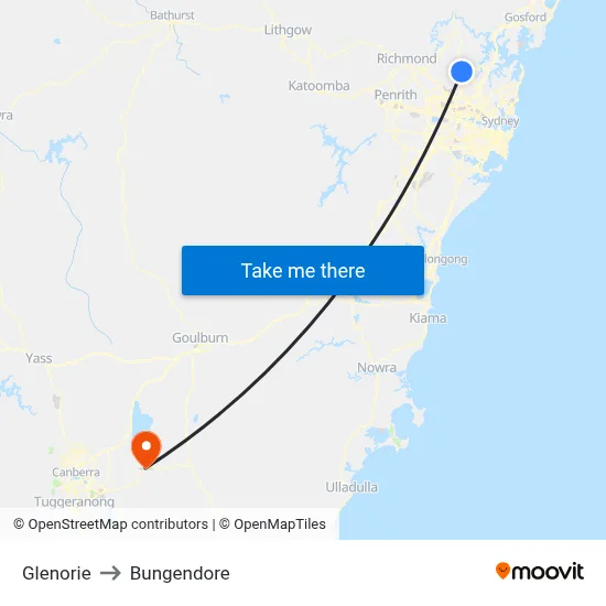 Glenorie to Bungendore map
