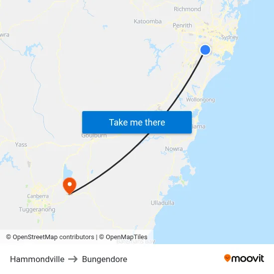 Hammondville to Bungendore map