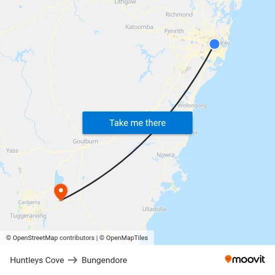 Huntleys Cove to Bungendore map