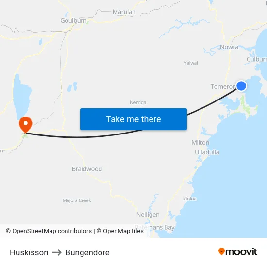 Huskisson to Bungendore map