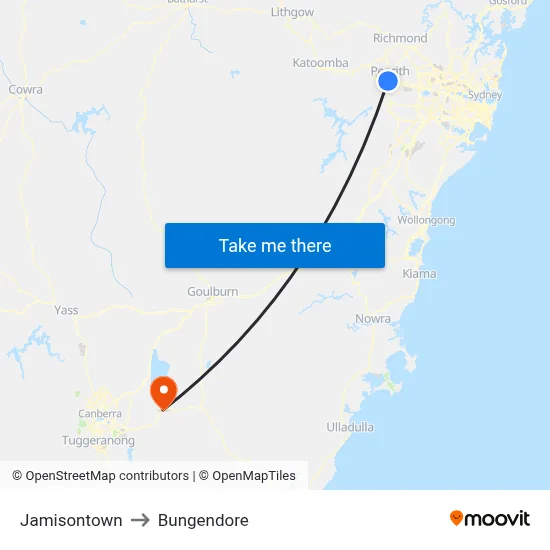 Jamisontown to Bungendore map