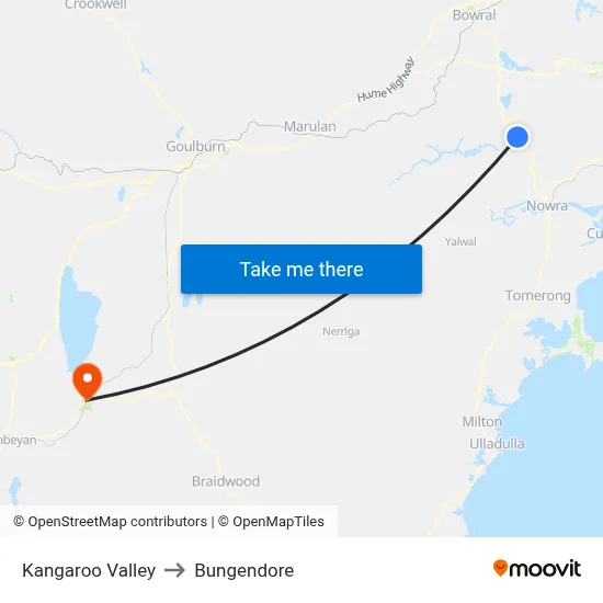 Kangaroo Valley to Bungendore map