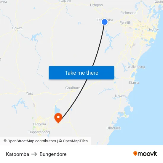 Katoomba to Bungendore map
