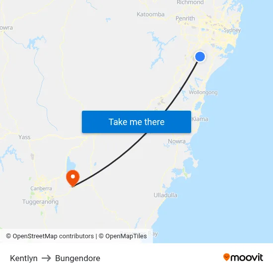 Kentlyn to Bungendore map