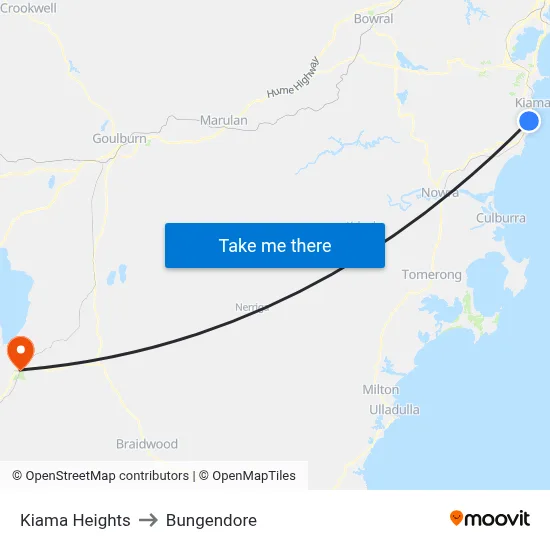 Kiama Heights to Bungendore map