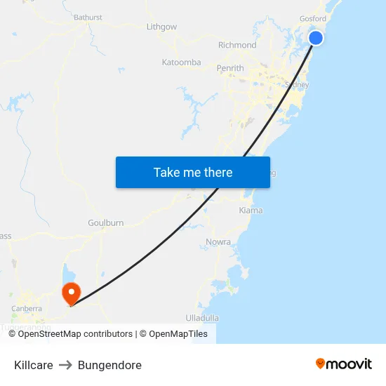 Killcare to Bungendore map