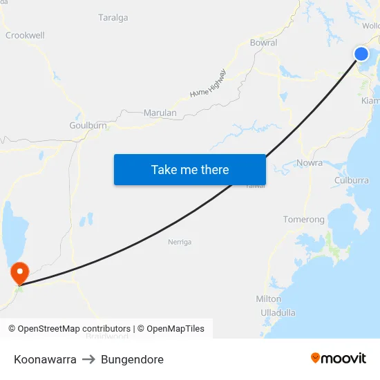 Koonawarra to Bungendore map