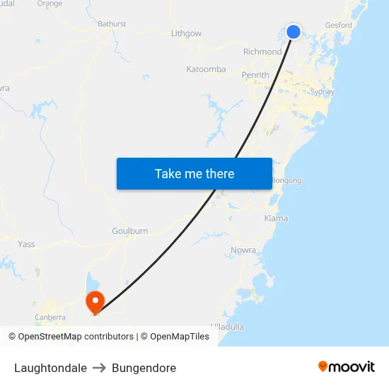 Laughtondale to Bungendore map