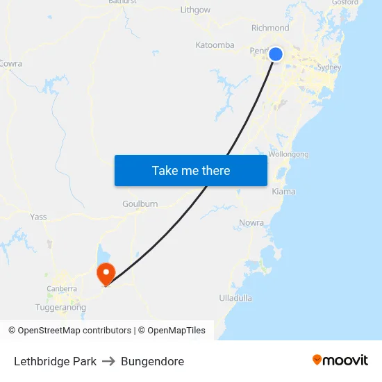Lethbridge Park to Bungendore map