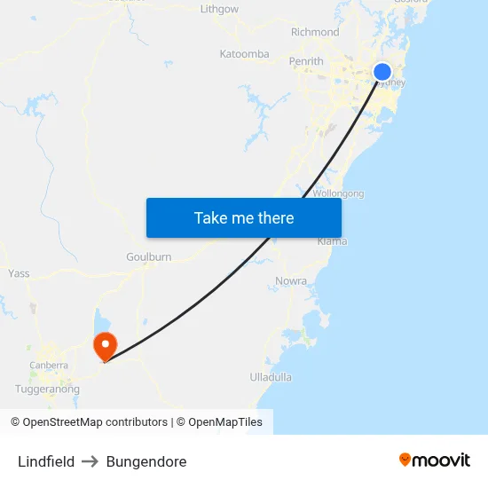 Lindfield to Bungendore map