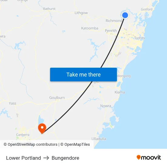 Lower Portland to Bungendore map