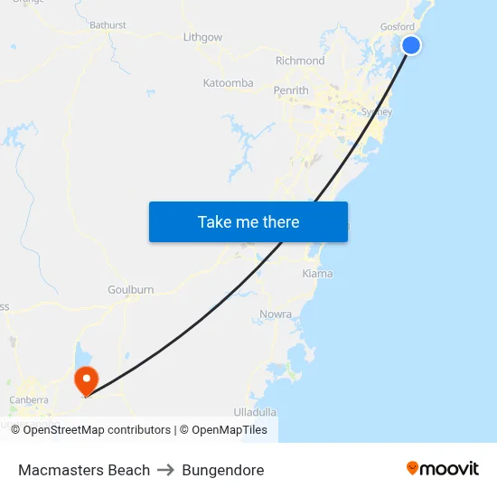 Macmasters Beach to Bungendore map