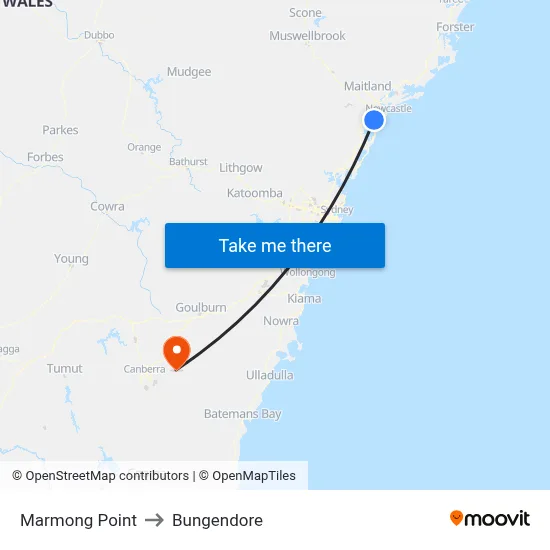 Marmong Point to Bungendore map