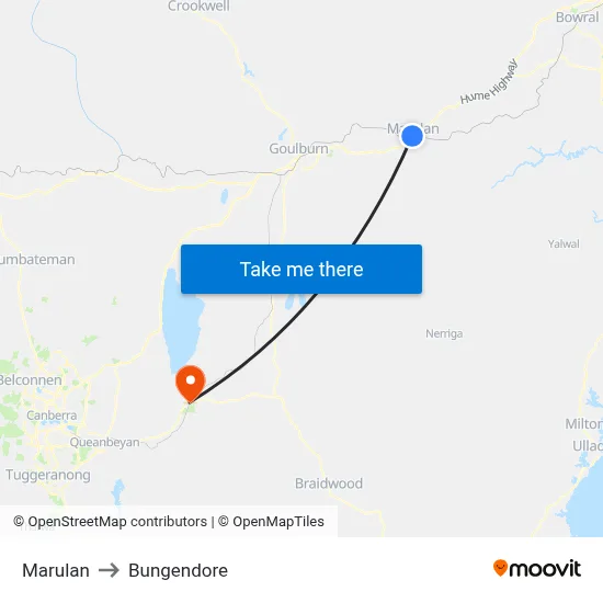 Marulan to Bungendore map