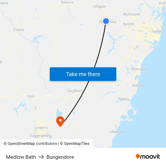 Medlow Bath to Bungendore map