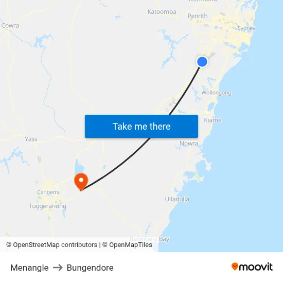 Menangle to Bungendore map