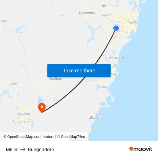 Miller to Bungendore map