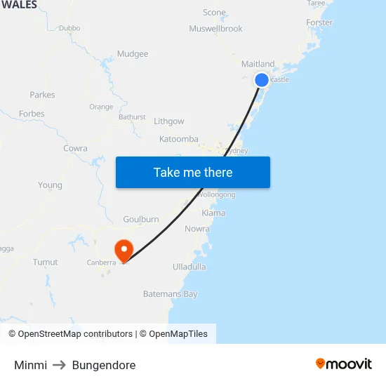 Minmi to Bungendore map
