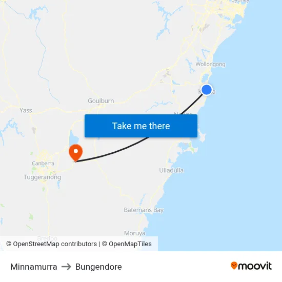 Minnamurra to Bungendore map