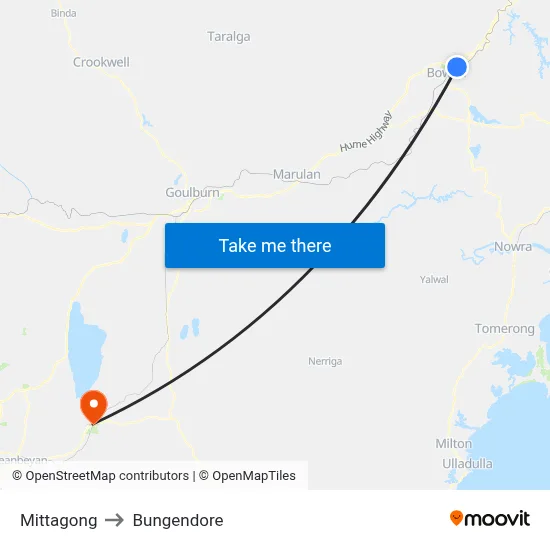 Mittagong to Bungendore map