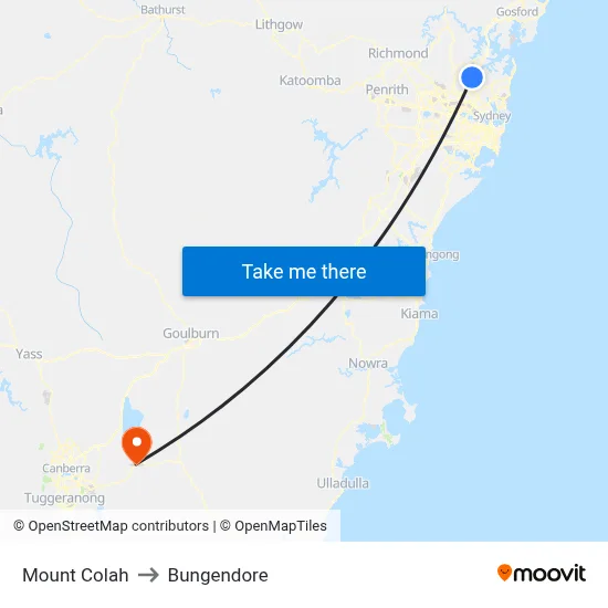 Mount Colah to Bungendore map