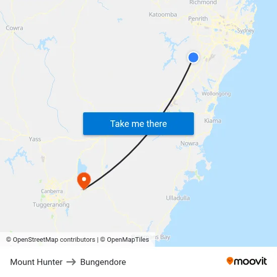 Mount Hunter to Bungendore map