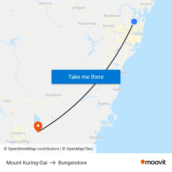 Mount Kuring-Gai to Bungendore map