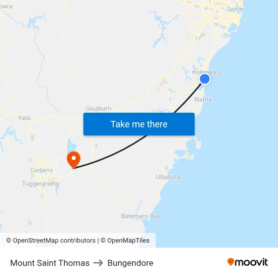Mount Saint Thomas to Bungendore map