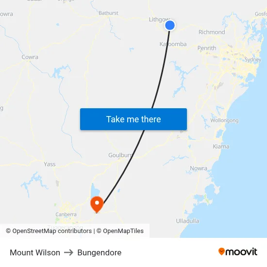 Mount Wilson to Bungendore map