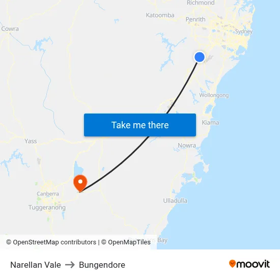 Narellan Vale to Bungendore map