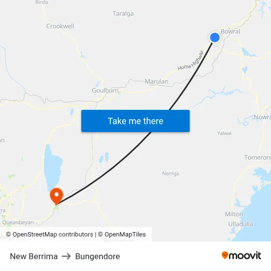 New Berrima to Bungendore map