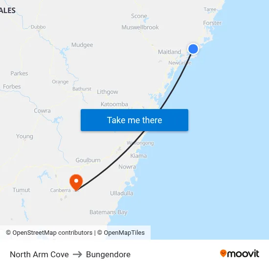 North Arm Cove to Bungendore map