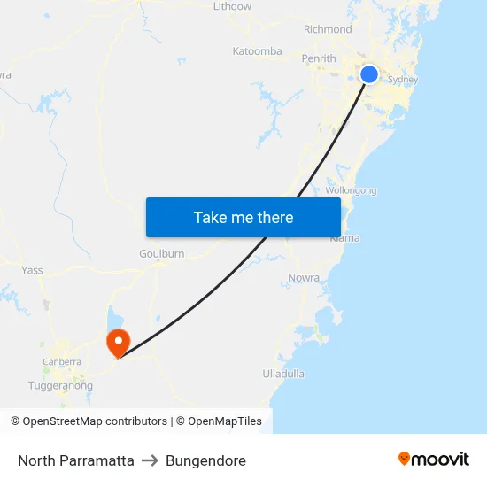 North Parramatta to Bungendore map