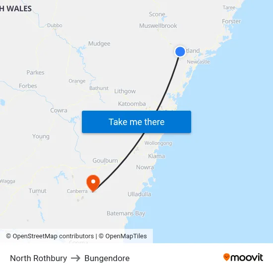North Rothbury to Bungendore map