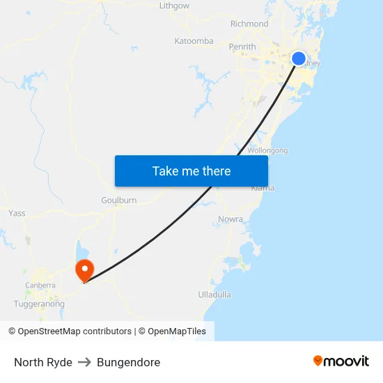 North Ryde to Bungendore map
