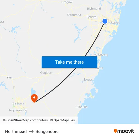 Northmead to Bungendore map