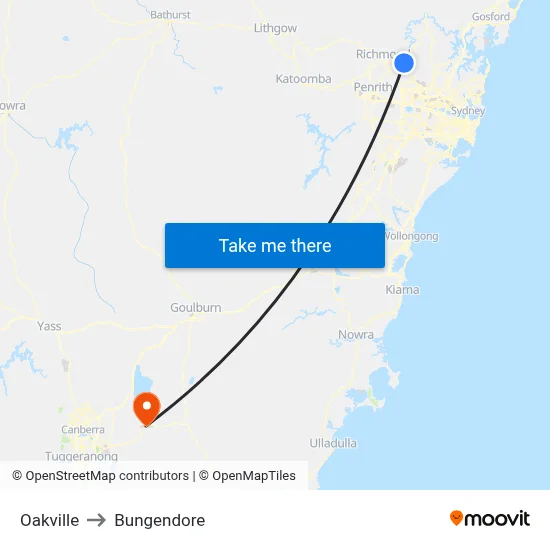 Oakville to Bungendore map
