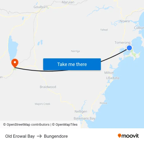 Old Erowal Bay to Bungendore map