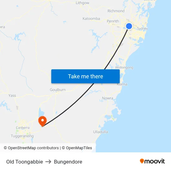 Old Toongabbie to Bungendore map