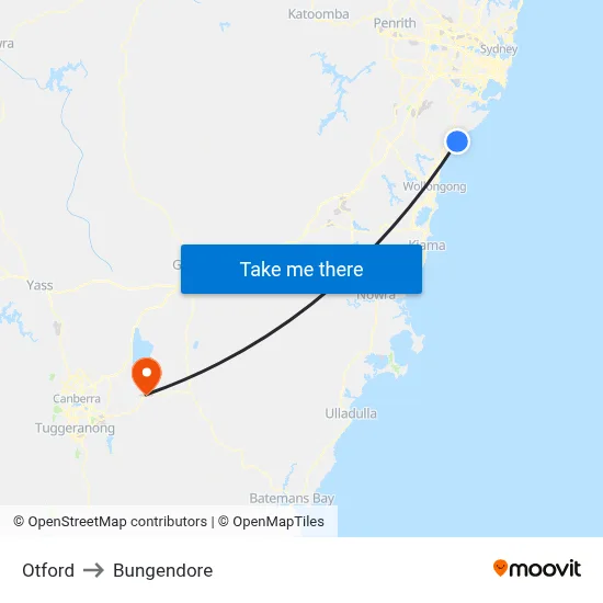 Otford to Bungendore map