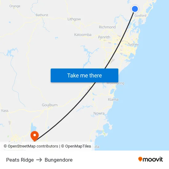 Peats Ridge to Bungendore map