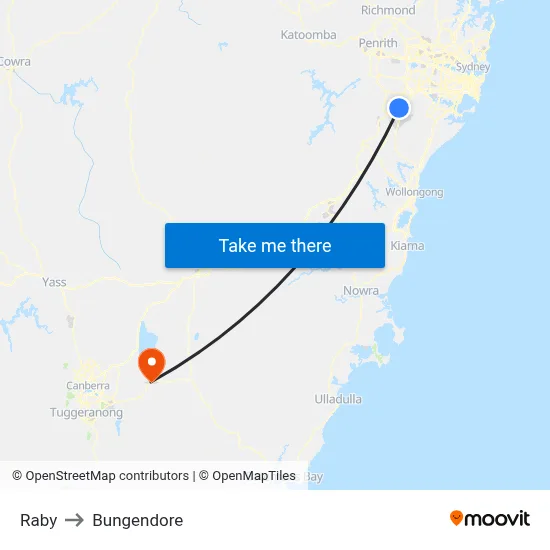 Raby to Bungendore map