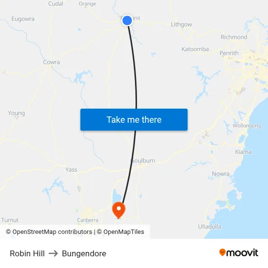 Robin Hill to Bungendore map