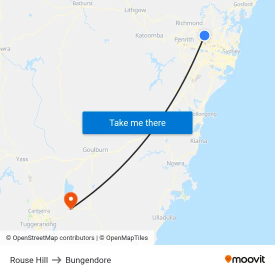 Rouse Hill to Bungendore map