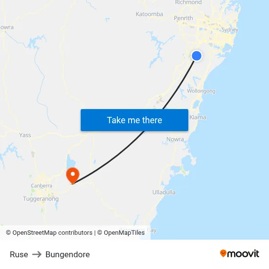 Ruse to Bungendore map
