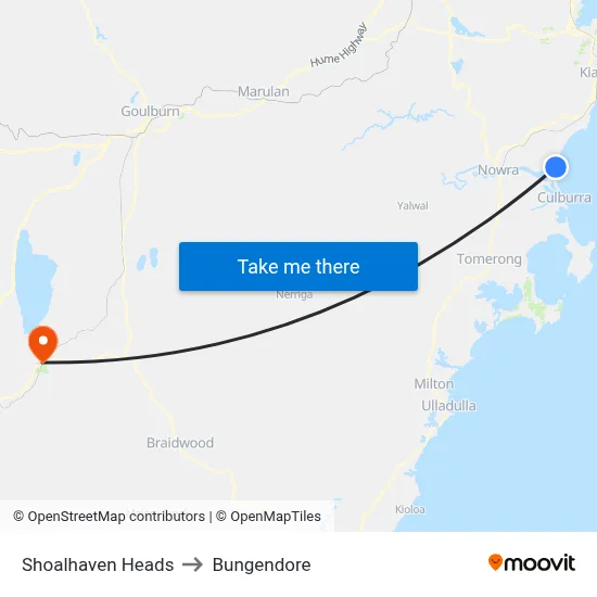 Shoalhaven Heads to Bungendore map